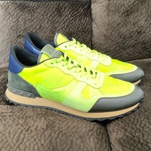 Valentino Garavani Neon Yellow and Gray Men's Rockrunner Sneakers, EU Size 43.5
